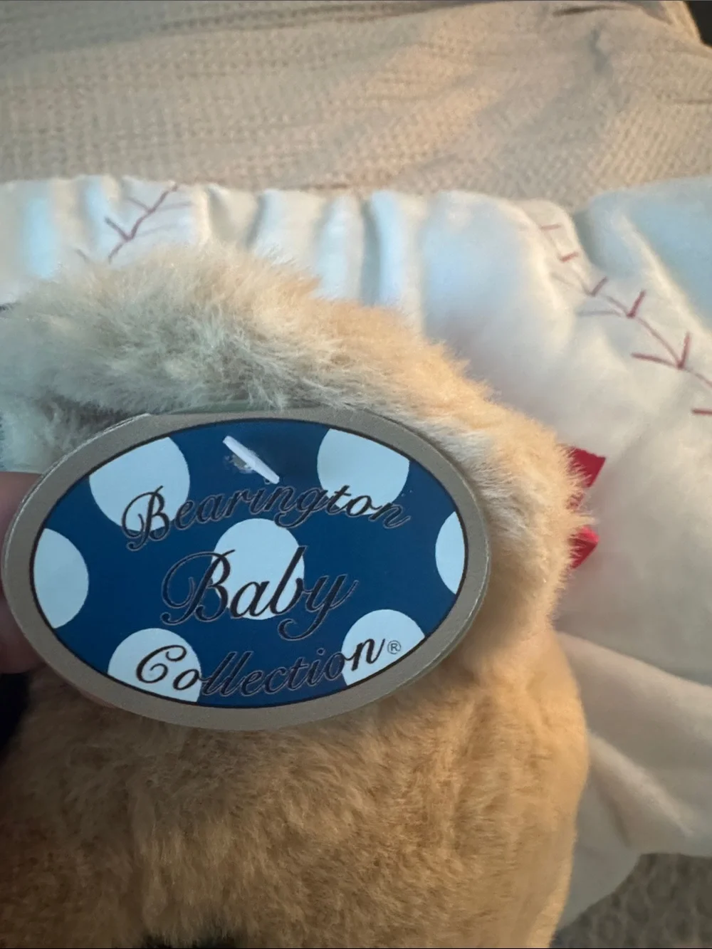 Plush Baseball Bear Kids Floor Pillow - White & Navy